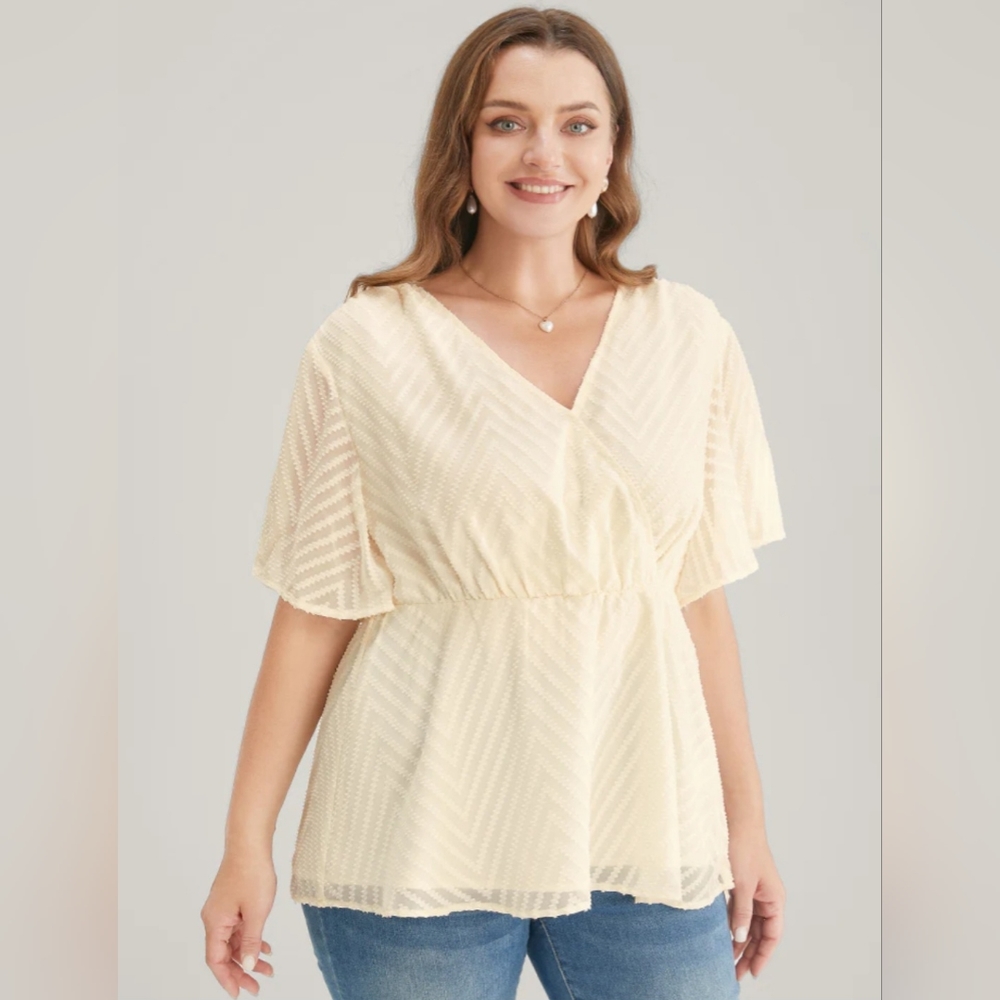 Ruffle Split Sleeve wrap blouse Ivory Gauzy
